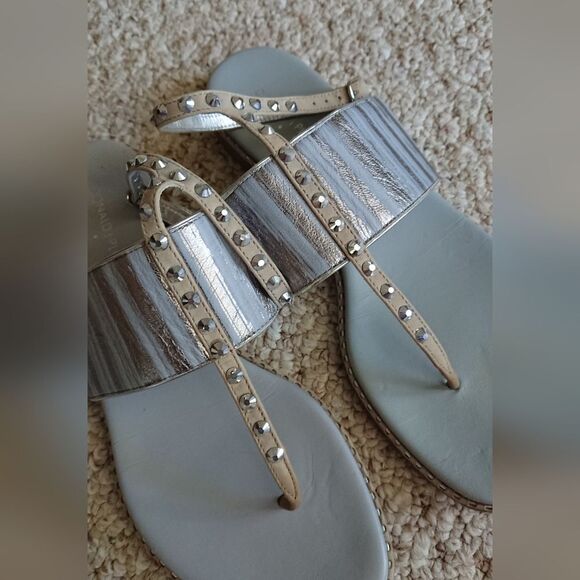 Donald J. Pliner Lacysp gray with metallic silver streaks leather sandals size 9 - Picture 6 of 11